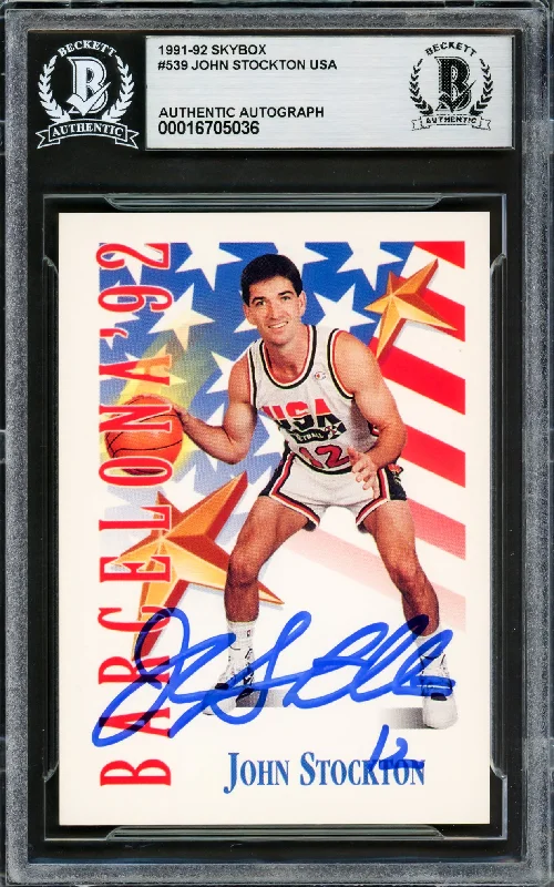 John Stockton Autographed 1991-92 Skybox Card #539 USA Dream Team Beckett BAS #16705036