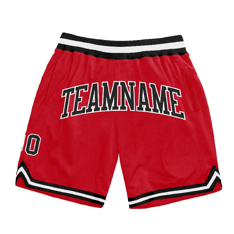 Custom Red Black-White Authentic Throwback Basketball Shorts