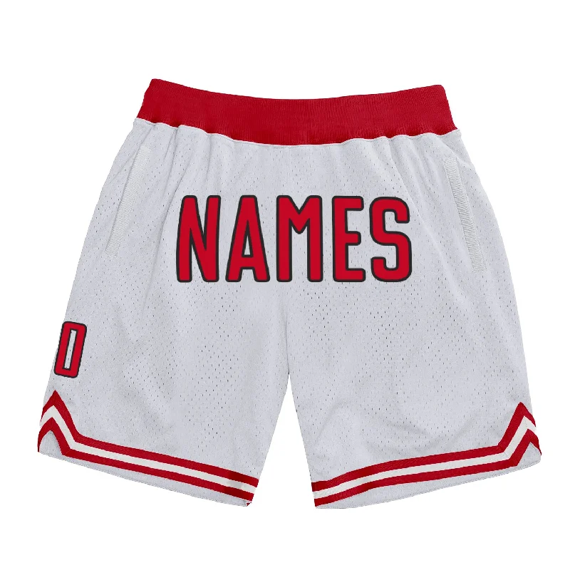 Custom White Red-Black Authentic Throwback Basketball Shorts