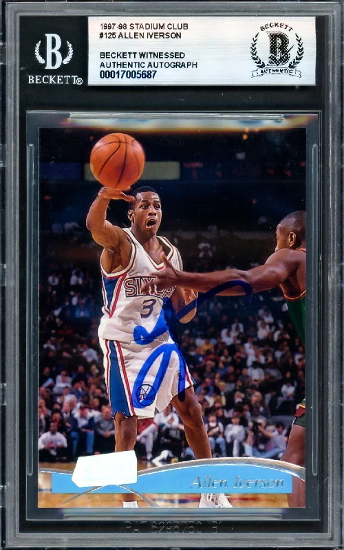 Allen Iverson Autographed 1997-98 Stadium Club Card #125 Philadelphia 76ers Beckett BAS Witness #17005687