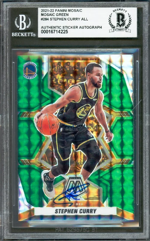 Stephen Curry Autographed 2021-22 Panini Mosaic Green Prizm Card #284 Golden State Warriors Beckett BAS #16714225