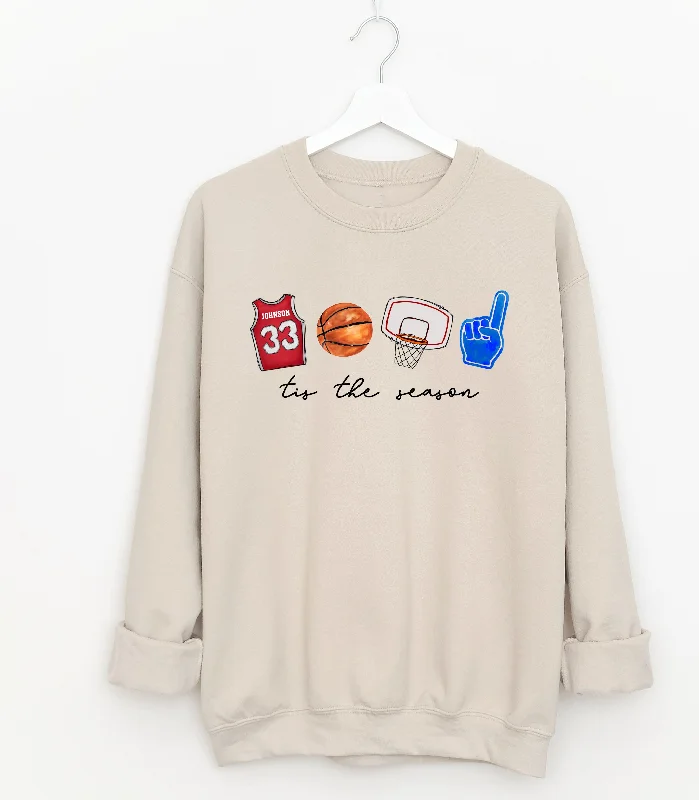 Basketball Tis The Season Custom Jersey Number Sweatshirt/ Comfort Colors, Bella, or Gildan Brand Sweatshirt/ Basketball Mom Sweatshirt