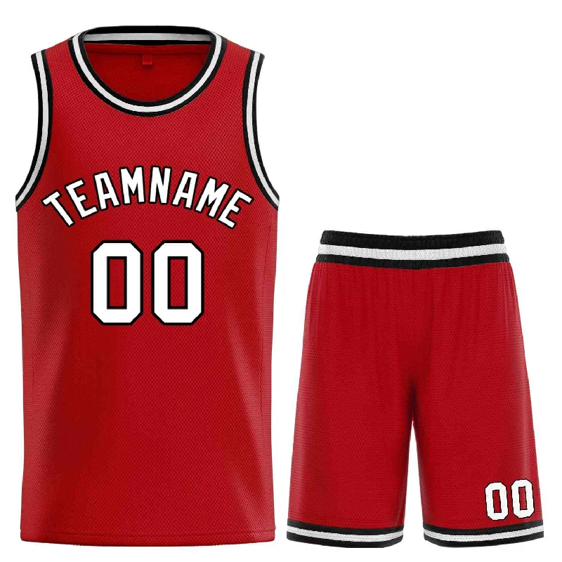 Custom Red White-Black Classic Sets Curved Basketball Jersey