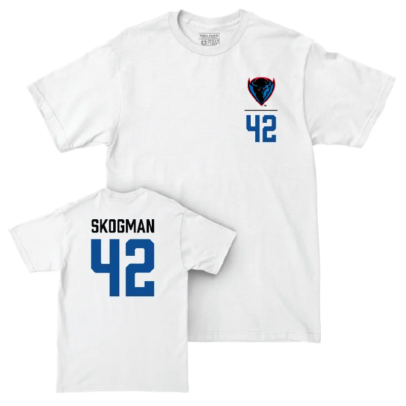 DePaul Men's Basketball White Logo Comfort Colors Tee - David Skogman | #42