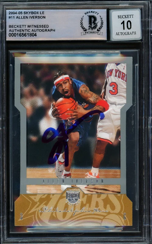 Allen Iverson Autographed 2004-05 Skybox LE Card #11 Philadelphia 76ers Auto Grade Gem Mint 10 Beckett BAS Witnessed #16561804