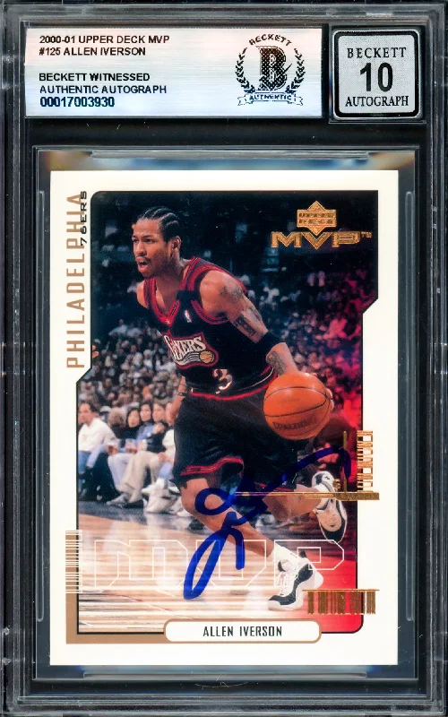 Allen Iverson Autographed 2000-01 Upper Deck MVP Card #125 Philadelphia 76ers Auto Grade Gem Mint 10 Beckett BAS Witness #17003930