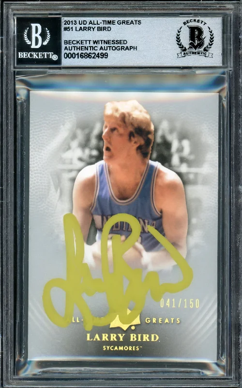 Larry Bird Autographed 2013 Upper Deck All-Time Greats Card #51 Boston Celtics Auto Grade Gem Mint 10 #041/150 Beckett BAS Witness #16862499