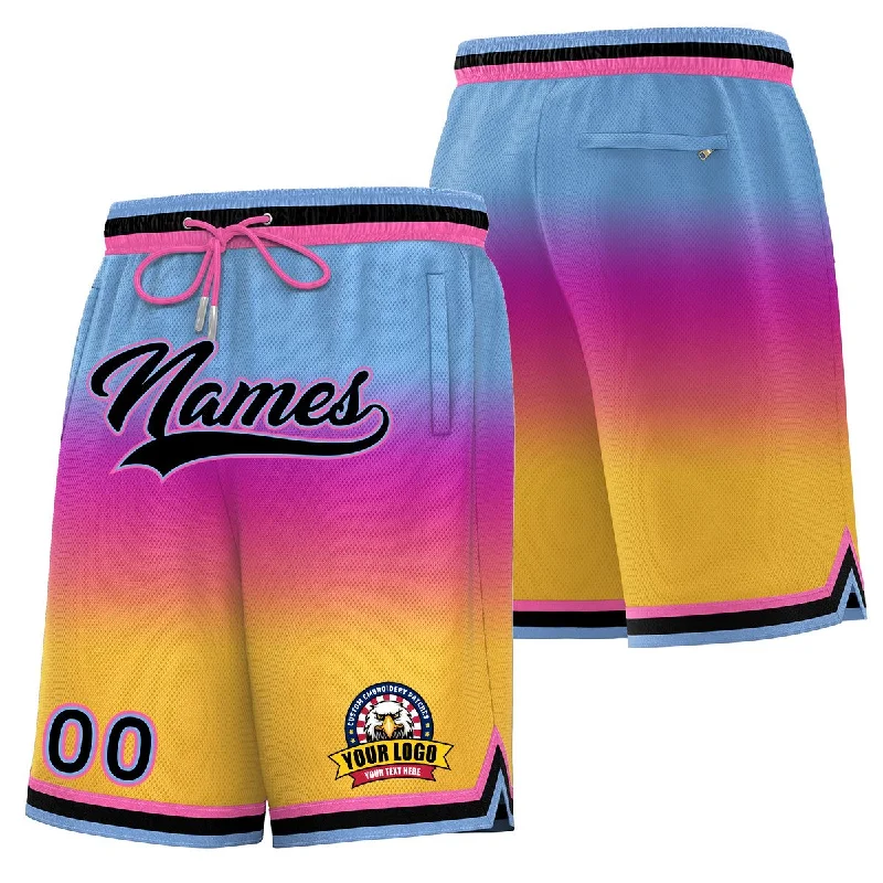 Custom Light Blue Yellow Personalized Gradient Fashion Basketball Shorts