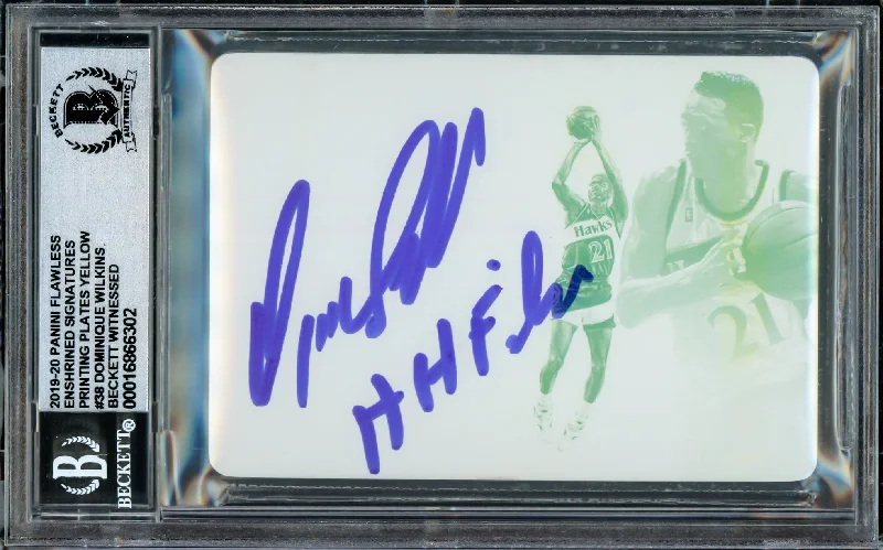 Dominique Wilkins Autographed 2019-20 Panini Flawless Enshrined Printing Plates Yellow Card #38 Atlanta Hawks Auto Grade Gem Mint 10 "HH Film" #1/1 Beckett BAS Witness #16866302