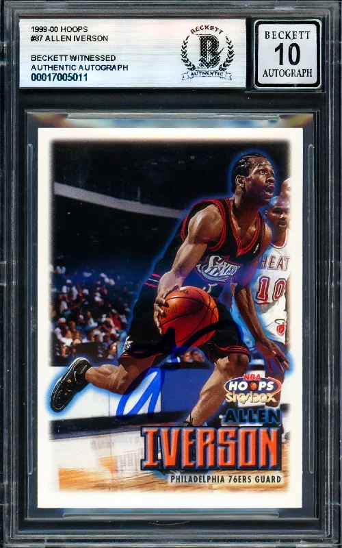 Allen Iverson Autographed 1999-00 Hoops Card #87 Philadelphia 76ers Auto Grade Gem Mint 10 Beckett BAS Witness #17005011