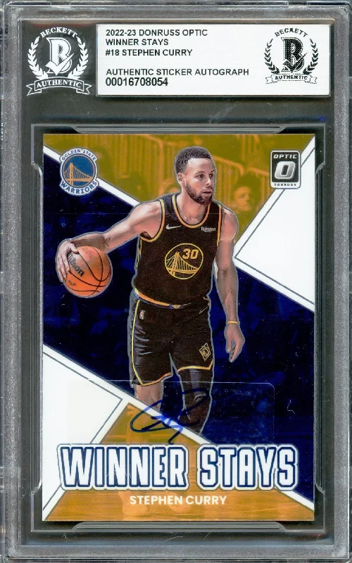 Stephen Curry Autographed 2022-23 Donruss Optic Winner Stays Card #18 Golden State Warriors Beckett BAS #16708054