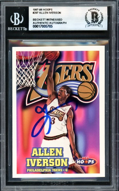 Allen Iverson Autographed 1997-98 Hoops Card #287 Philadelphia 76ers Beckett BAS Witness #17005705