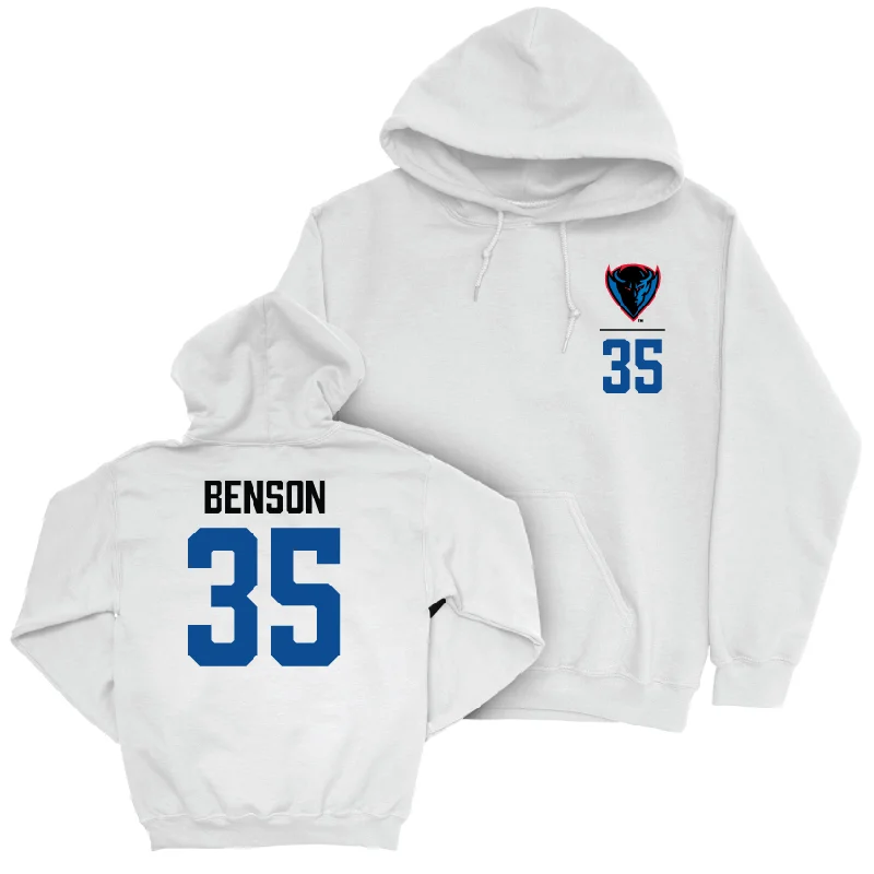 DePaul Men's Basketball White Logo Hoodie - Nj Benson | #35