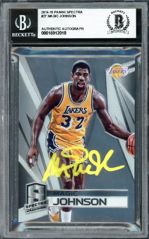 Magic Johnson Autographed 2014-15 Panini Spectra Card #27 Los Angeles Lakers #49/75 Beckett BAS #16912010