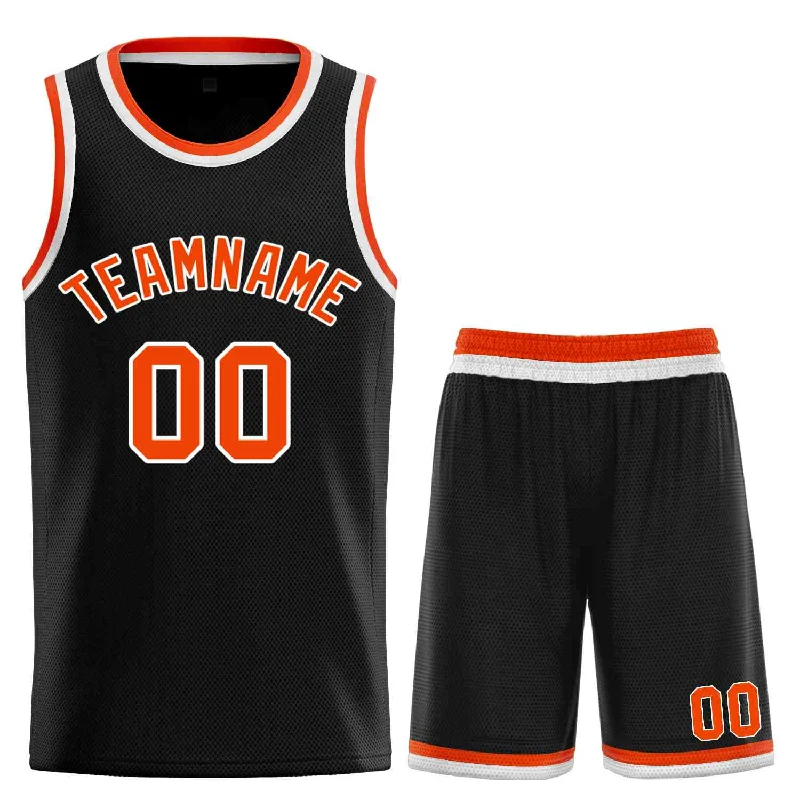 Custom Black Orange-White Classic Sets Curved Basketball Jersey