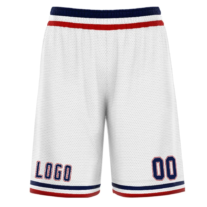 Custom White Navy Basketball Shorts