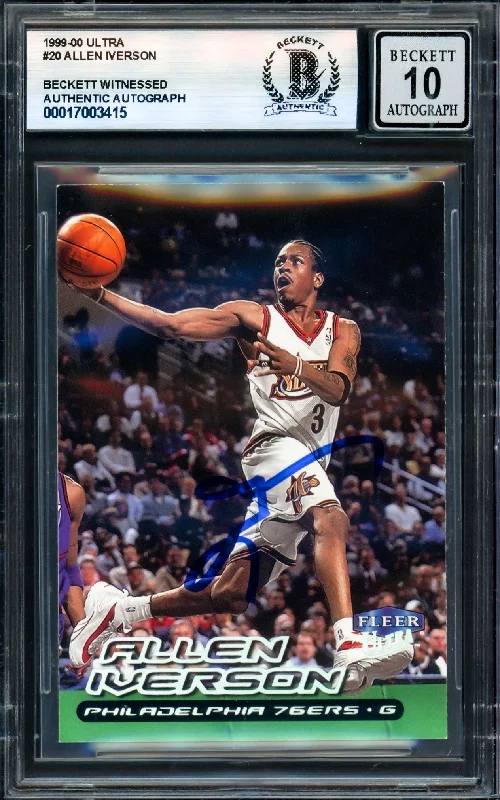 Allen Iverson Autographed 1999-00 Fleer Ultra Card #20 Philadelphia 76ers Auto Grade Gem Mint 10 Beckett BAS Witness #17003415