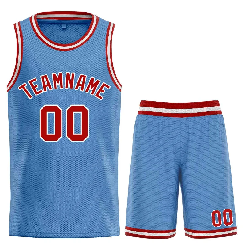 Custom Light Blue Red-White Bull Classic Sets Basketball Jersey