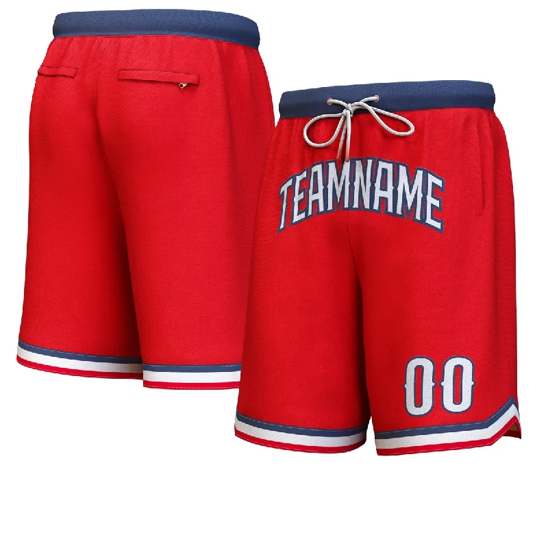 Custom Red White-Navy Personalized Basketball Shorts