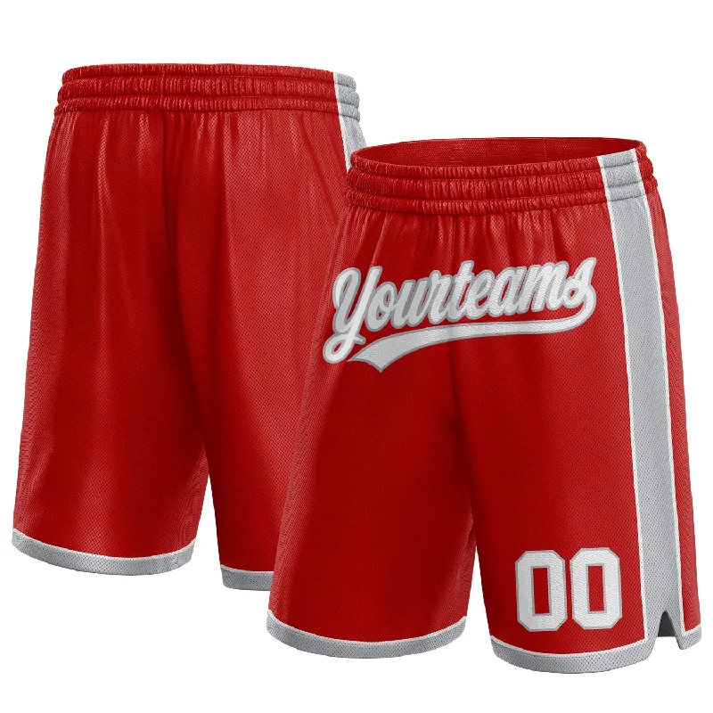 Custom Red White-Gray Authentic Basketball Shorts