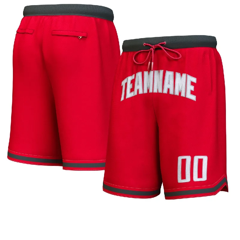 Custom Red White-Gray Personalized Basketball Shorts