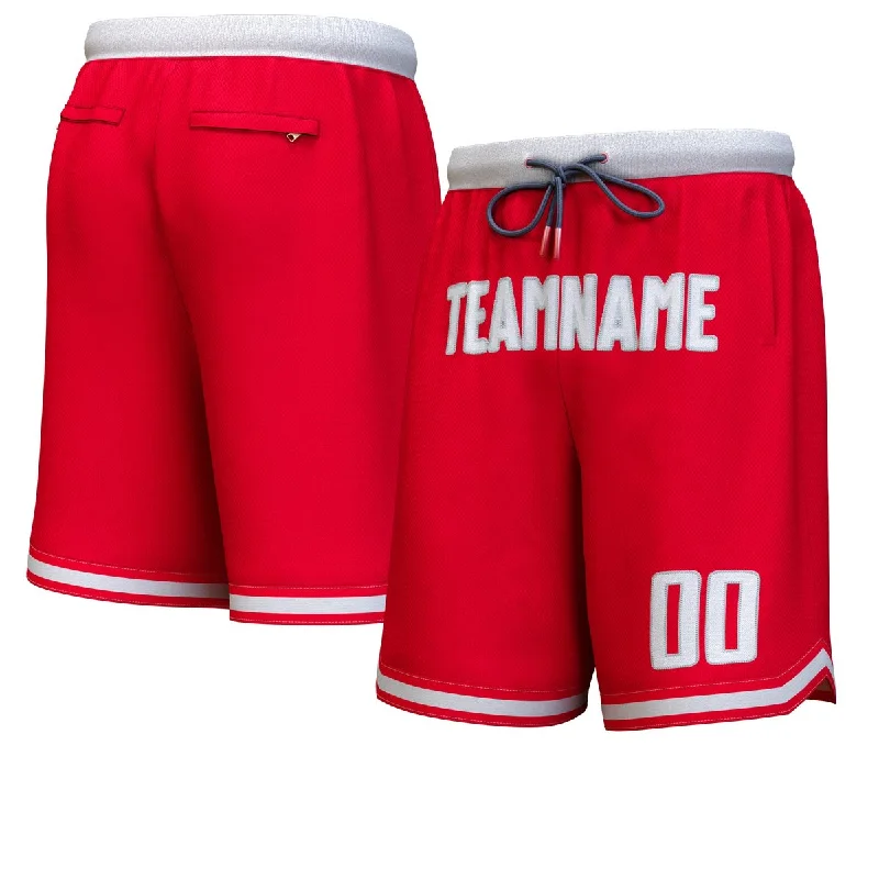 Custom Red White-Gray Personalized Basketball Shorts