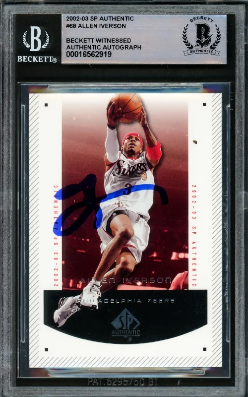 Allen Iverson Autographed 2002-03 SP Authentic Card #68 Philadelphia 76ers Beckett BAS Witnessed #16562919