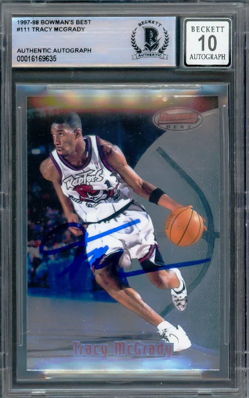 Tracy McGrady Autographed 1997-98 Bowman's Best Rookie Card #111 Toronto Raptors Auto Grade Gem Mint 10 Beckett BAS #16169635