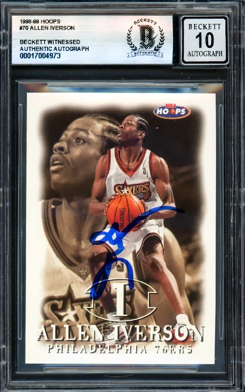 Allen Iverson Autographed 1998-99 Hoops Card #70 Philadelphia 76ers Auto Grade Gem Mint 10 Beckett BAS Witness #17004973