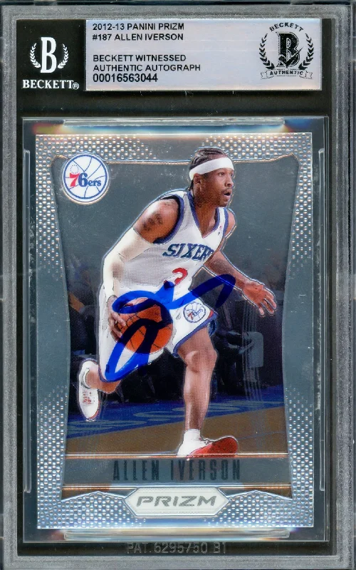 Allen Iverson Autographed 2012-13 Panini Prizm Card #187 Philadelphia 76ers Beckett BAS Witnessed #16563044