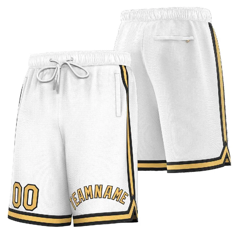 Custom White Old Gold-Black Sport Basketball Shorts