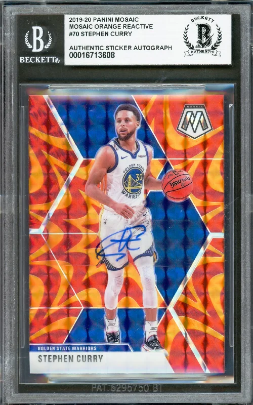 Stephen Curry Autographed 2019-20 Panini Mosaic Prizm Reactive Orange Card #70 Golden State Warriors Beckett BAS #16713608