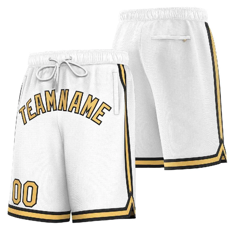 Custom White Old Gold-Black Sport Basketball Shorts