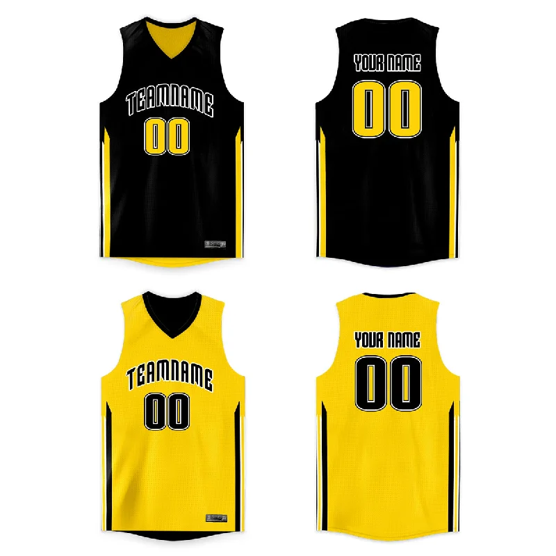 Custom Black Yellow Double Side Tops Men/Boy Basketball Jersey