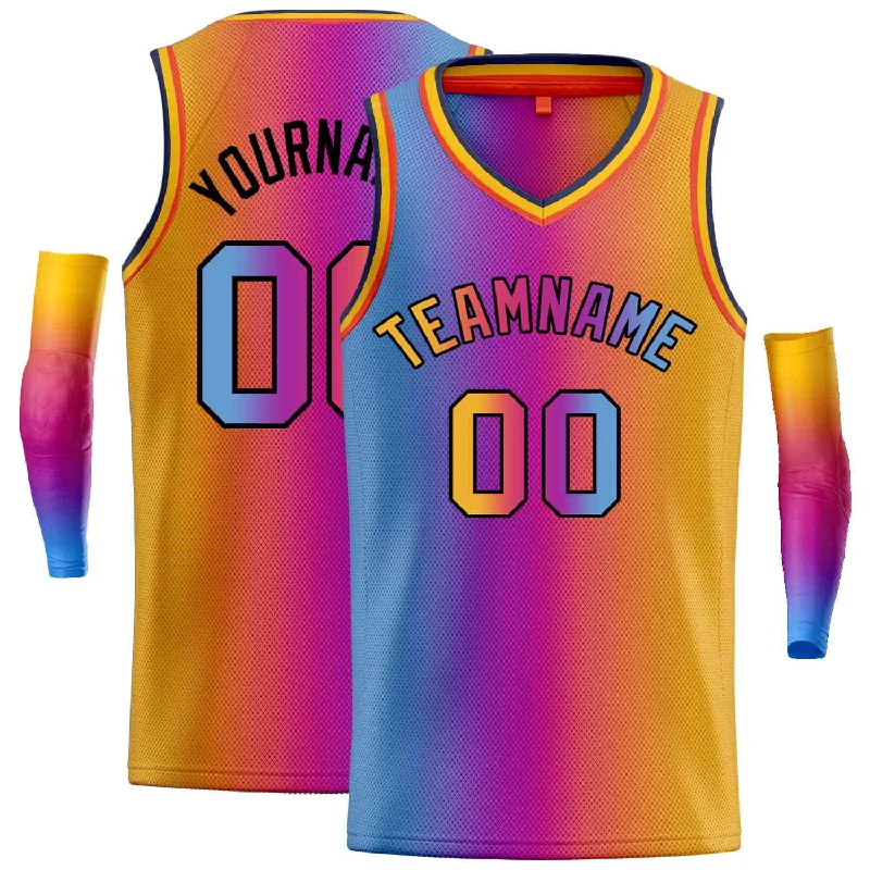 Custom Blue Orange-Black Gradient Fashion Tops Basketball Jersey