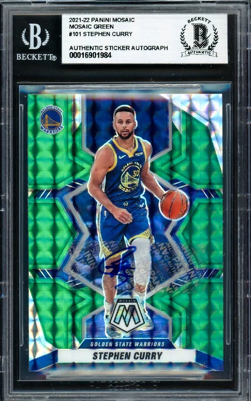 Stephen Curry Autographed 2021-22 Panini Mosaic Green Card #101 Golden State Warriors Beckett BAS #16901984