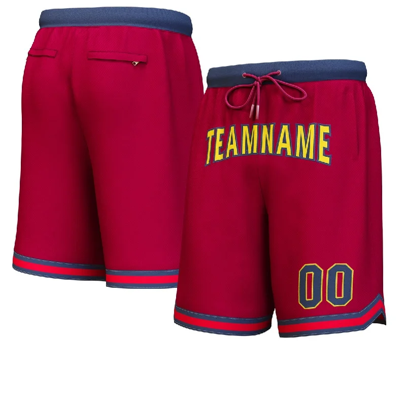 Custom Maroon Yellow-Navy Personalized Basketball Shorts