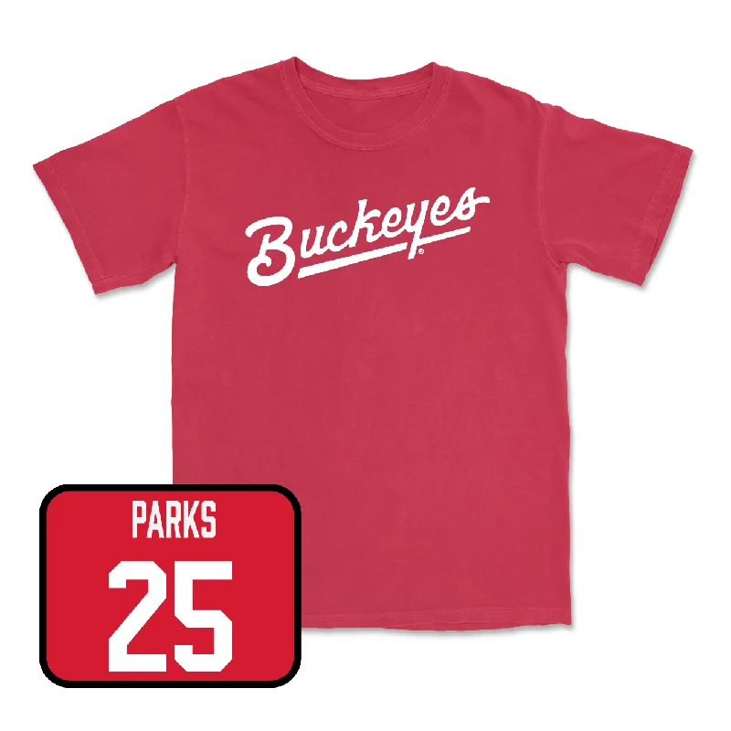 Red Men's Basketball Script Tee - Evan Mahaffey