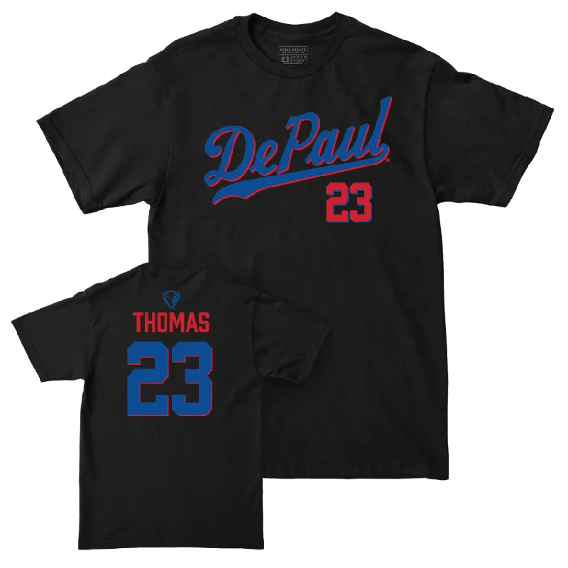 DePaul Men's Basketball Black Script Tee - David Thomas | #23