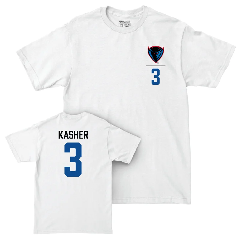 DePaul Men's Basketball White Logo Comfort Colors Tee - Nate Kasher | #3