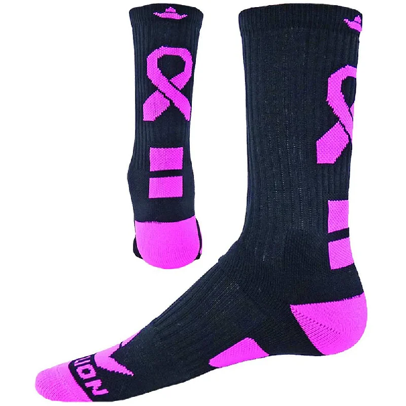 Red Lion Genesis Ribbon Athletic Crew Socks, Black-Neon Pink