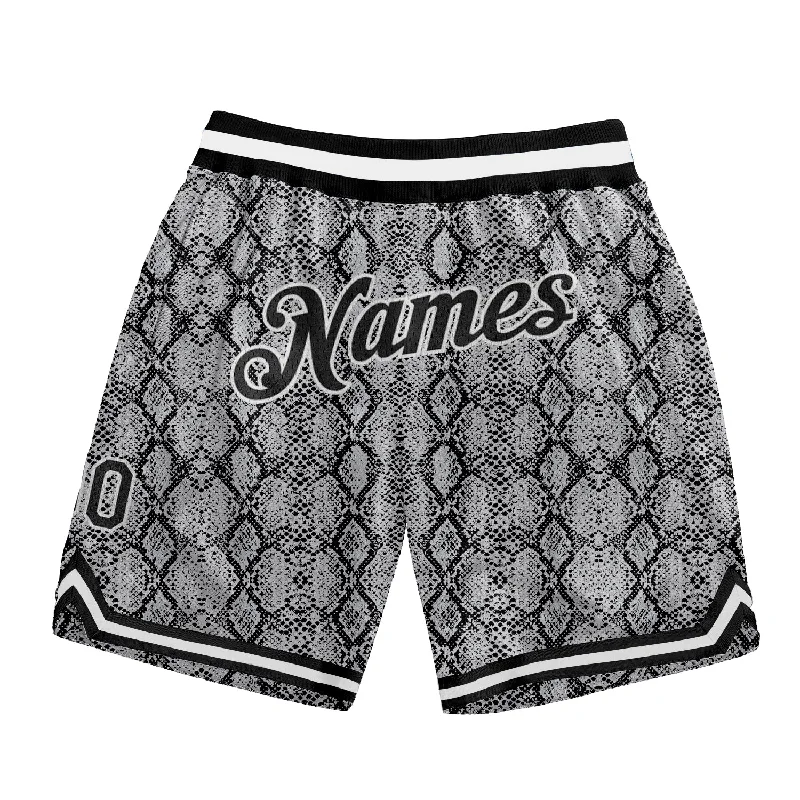 Custom Black Black-White 3D Pattern Design Snakeskin Authentic Basketball Shorts