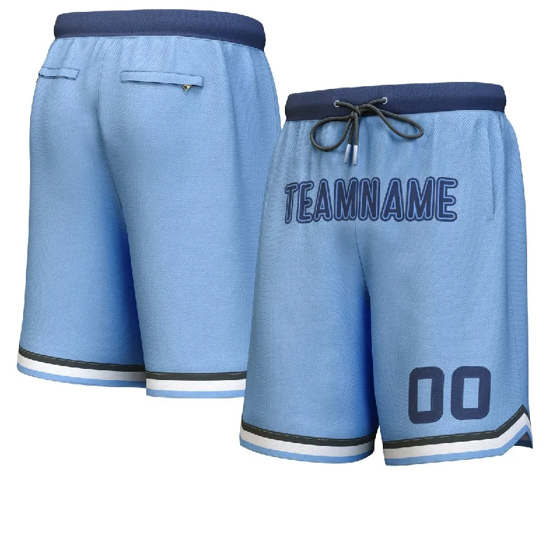 Custom Light Blue Light Blue-Navy Personalized Basketball Shorts