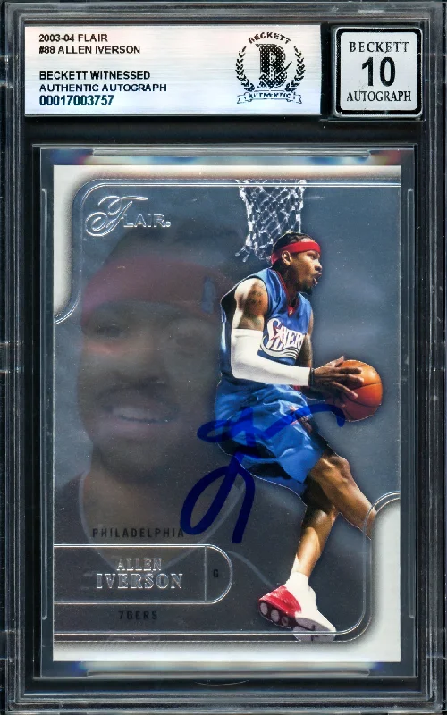 Allen Iverson Autographed 2003-04 Flair Card #88 Philadelphia 76ers Auto Grade Gem Mint 10 Beckett BAS Witness #17003757