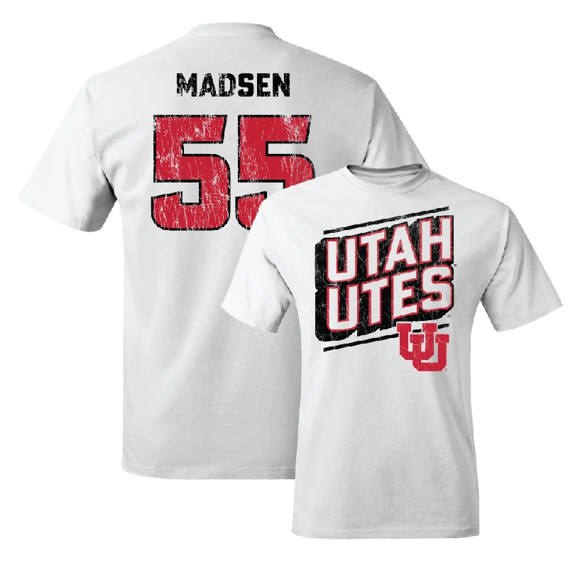 Men's Basketball White Slant Tee - Gabe Madsen