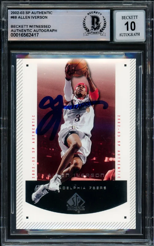 Allen Iverson Autographed 2002-03 SP Authentic Card #68 Philadelphia 76ers Auto Grade Gem Mint 10 Beckett BAS Witnessed