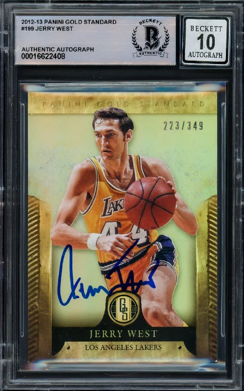 Jerry West Autographed 2012-13 Panini Gold Standard Card #199 Card Los Angeles Lakers Auto Grade Gem Mint 10 #/349 Beckett BAS