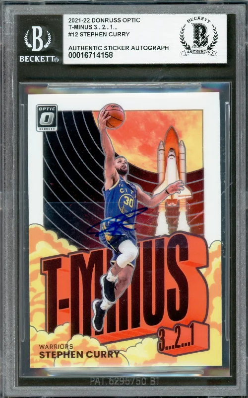 Stephen Curry Autographed 2021-22 Donruss Optic T-Minus Card #12 Golden State Warriors Beckett BAS #16714158