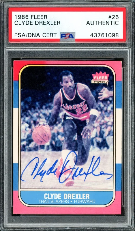 Clyde Drexler Autographed 1986 Fleer Rookie Card #26 Portland Trail Blazers PSA/DNA #43761098