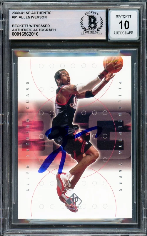 Allen Iverson Autographed 2000-01 SP Authentic Card #61 Philadelphia 76ers Auto Grade Gem Mint 10 Beckett BAS Witnessed #16562016